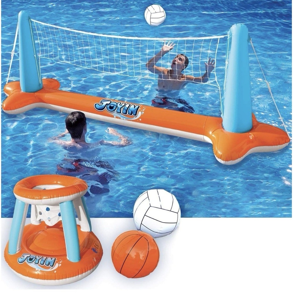 JOYIN 2 Sets Inflatable‎ Pool Float Set Volleyball Net & Basketball Hoops.
